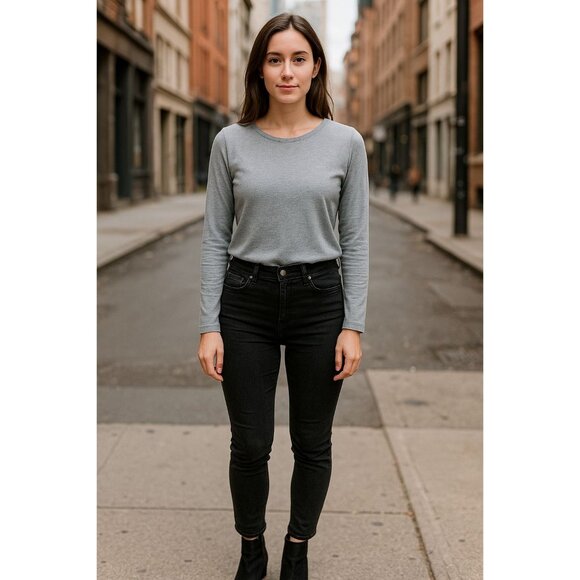 Shein Long Sleeve Tee Grey M Soft Casual Everyday Staple Grunge Normcore - Picture 1 of 10